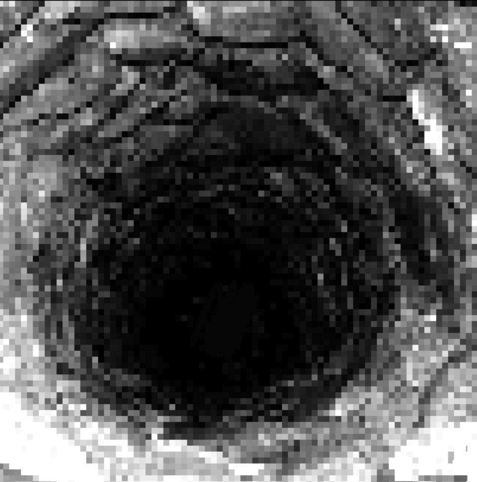 Downward into a gaping, large, black hole.
